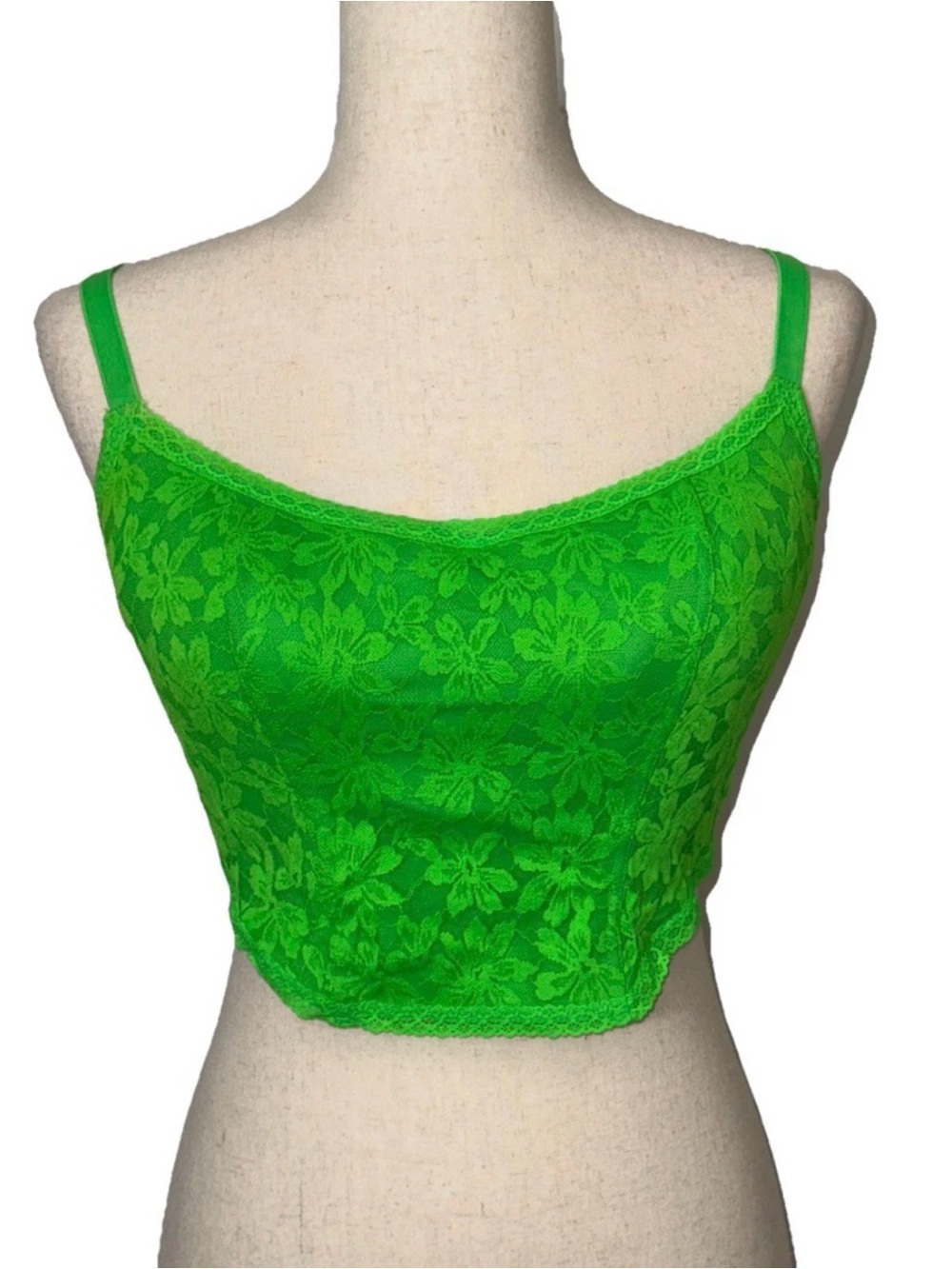 PINK Victoria's Secret Neon Bright Green Lace Lightly Lined Corset Top Medium DD
